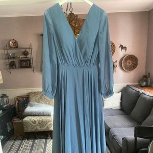 Revelry Juliet Chiffon Long Sleeve Dress, color French blue, Size 10